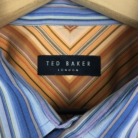TED BAKER LONDON Button Up Dress Shirt Blue Stripe Classic Neck 17.5 Size 36/37 - Picture 8 of 11